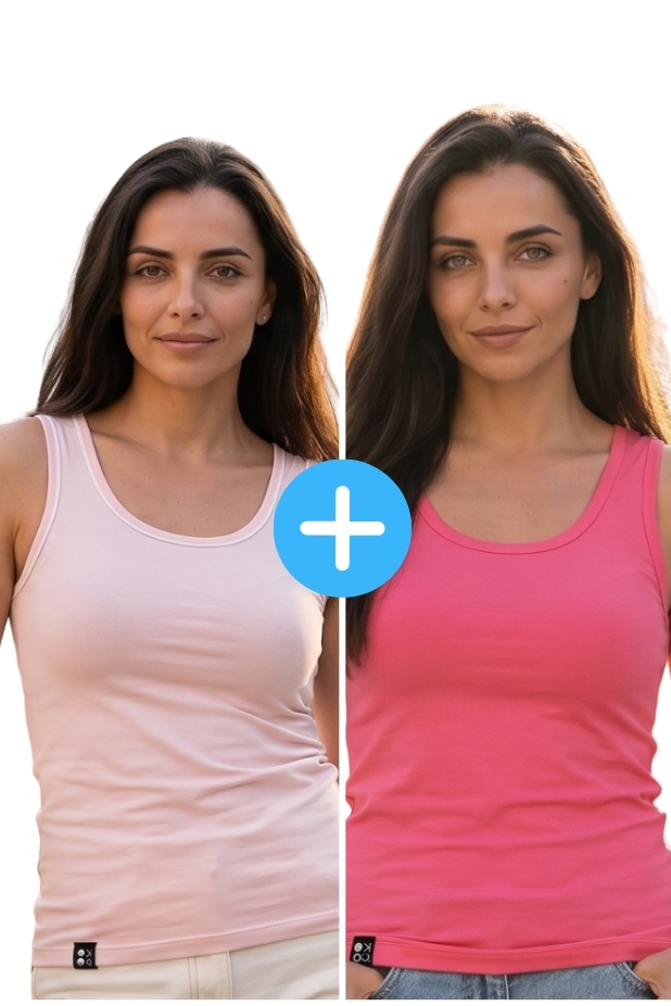 Set of 2 women's basic Kopo tops:  powder and pink